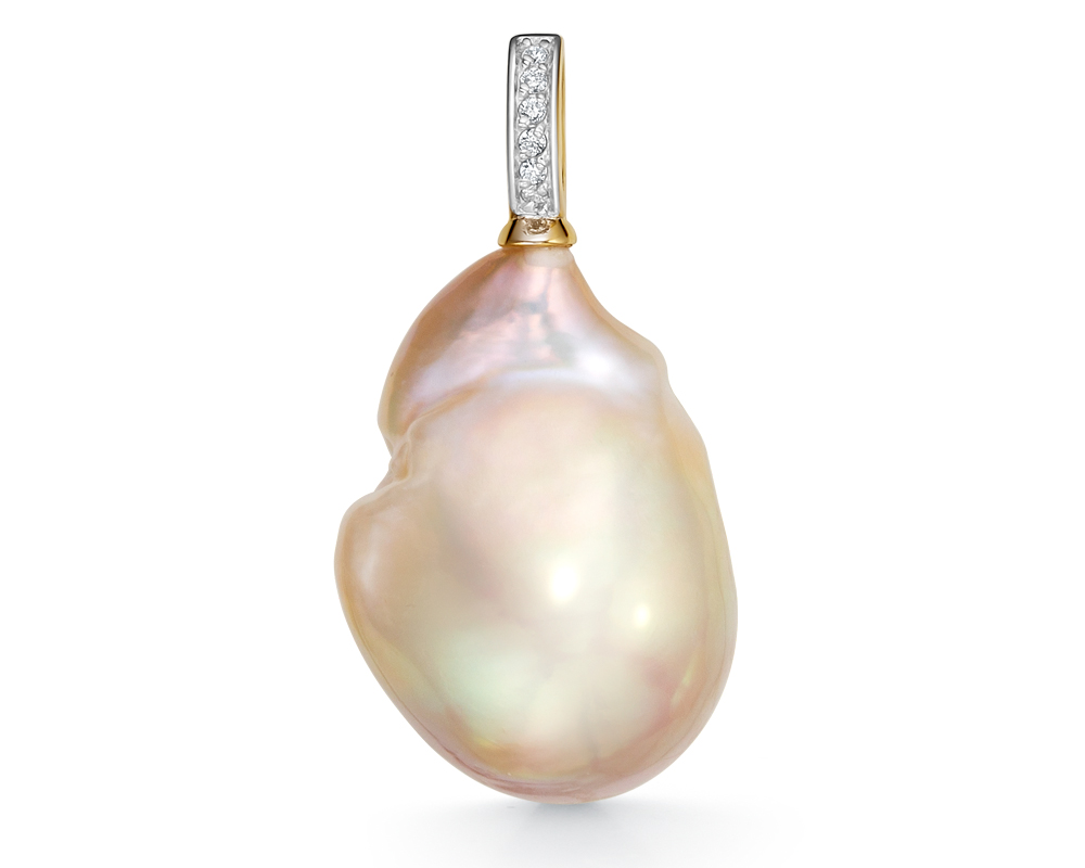 Кулон "Барокко" из золота 585 пробы с розовой жемчужиной 15-20 мм. Артикул 10764 Кулон "Барокко" из золота 585 пробы с розовой жемчужиной 15-20 мм. Артикул 10764