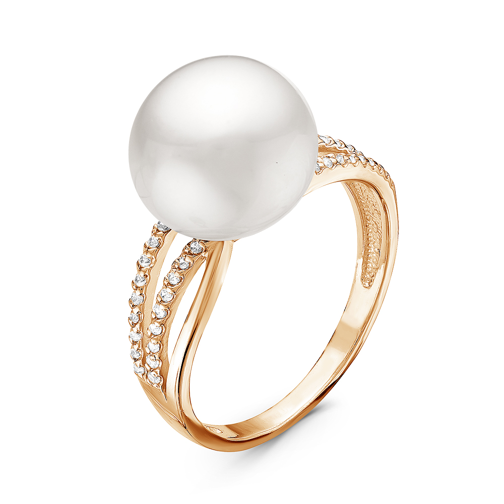 Кольцо из серебра 925 пробы с белой жемчужиной 10,5-11 мм. Артикул 11058