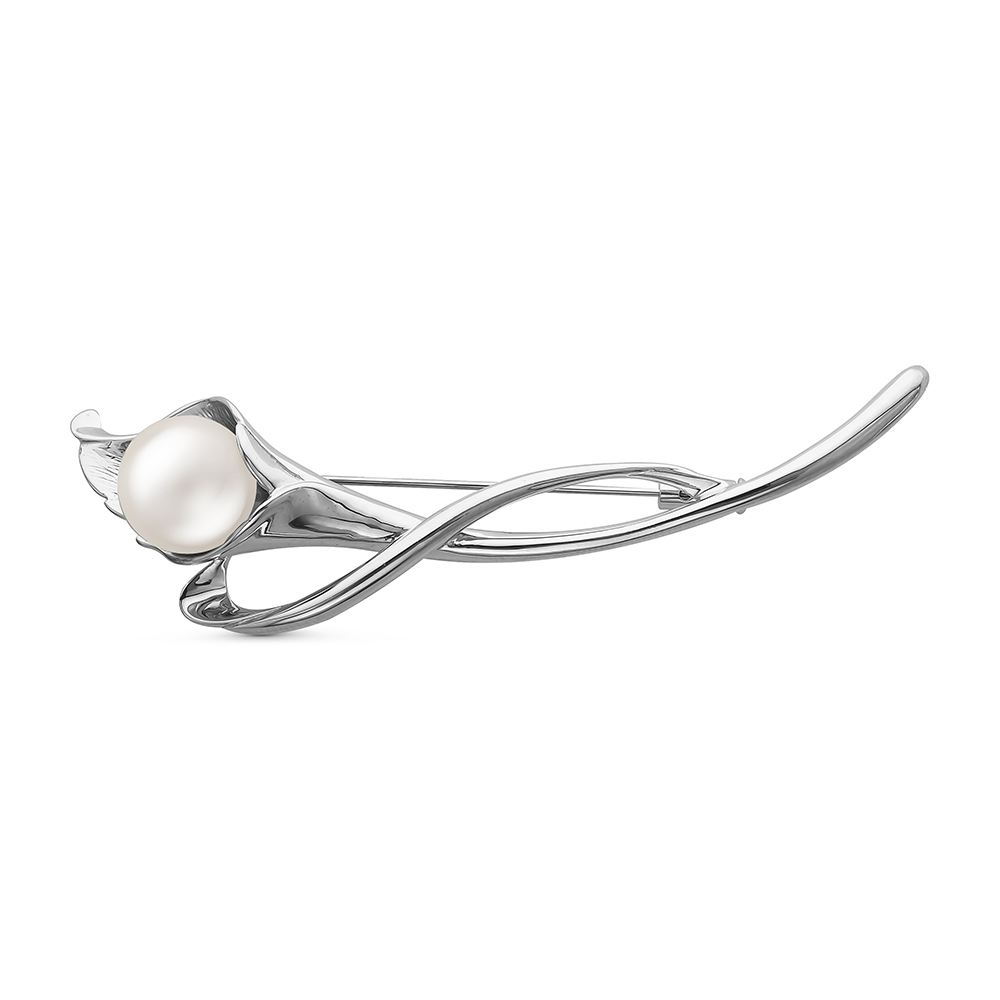Брошь из серебра с белой речной жемчужиной 11-12 мм. Артикул 12275