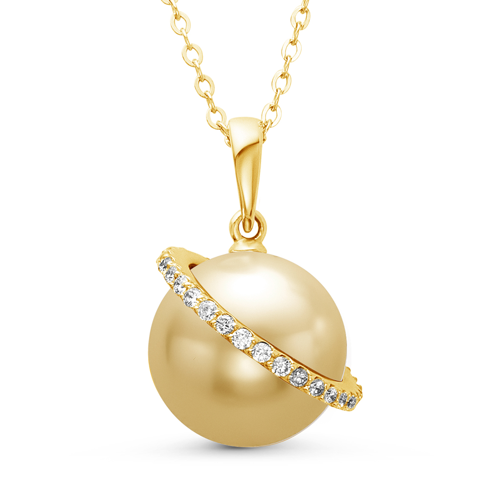 Подвеска из желтого золота с золотистой Австралийской жемчужиной 12-12,5 мм. Артикул 10693