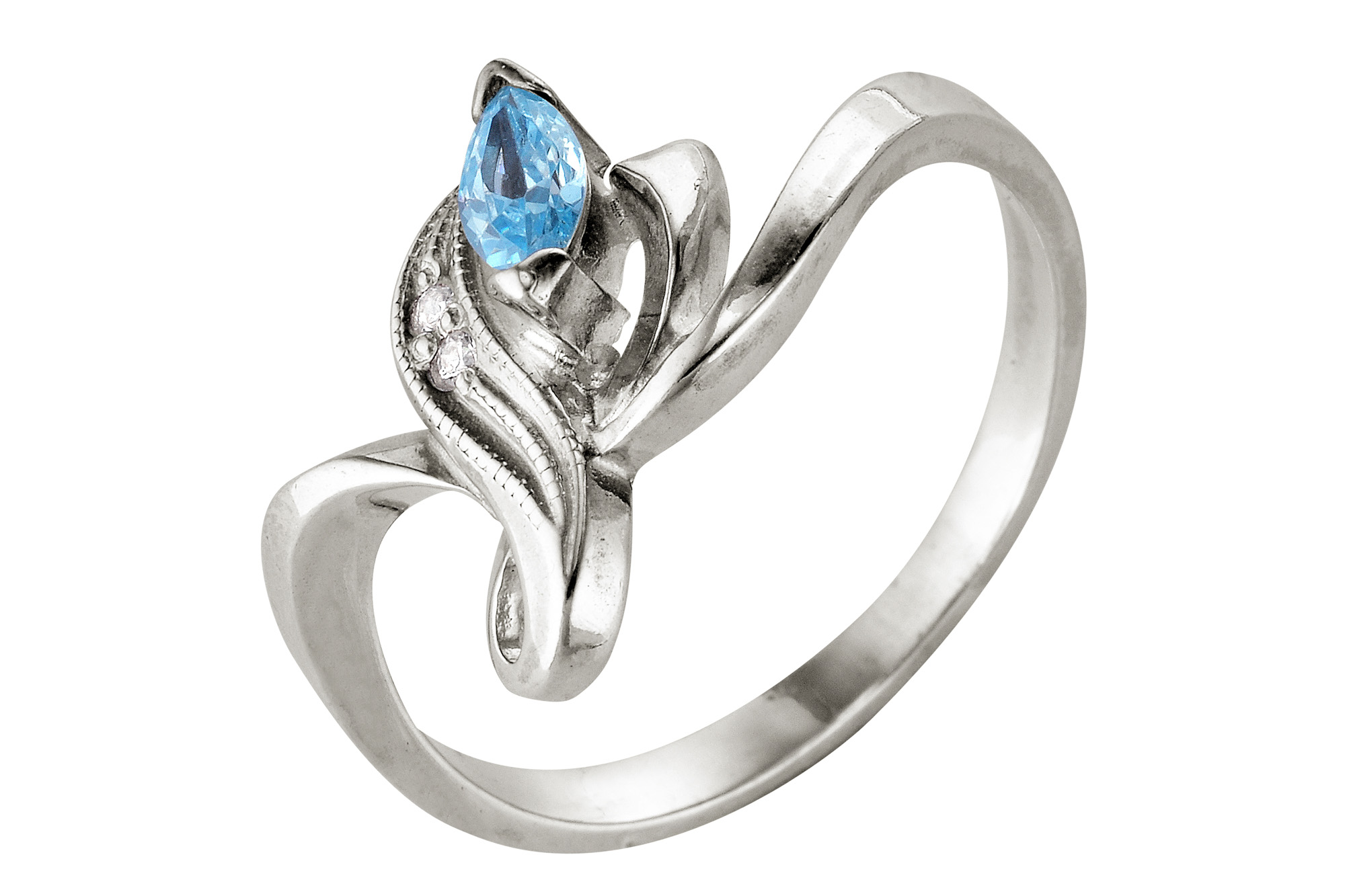 Кольцо из серебра 925 пробы с голубым фианитом. Артикул 12368