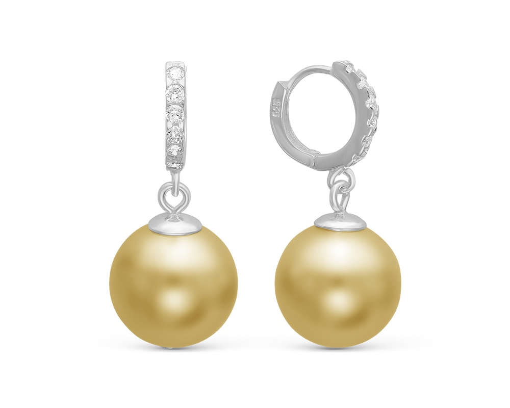 Серьги из серебра с золотыми жемчужинами "Майорика" 14 мм. Артикул 10649