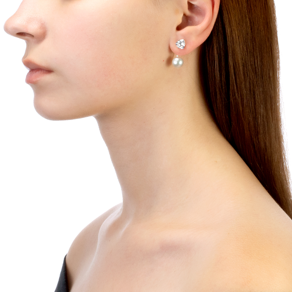 Двойные пусеты "Dior" из серебра с белыми жемчужинами 8,5-9 мм. Артикул 11583 Двойные пусеты "Dior" из серебра с белыми жемчужинами 8,5-9 мм. Артикул 11583