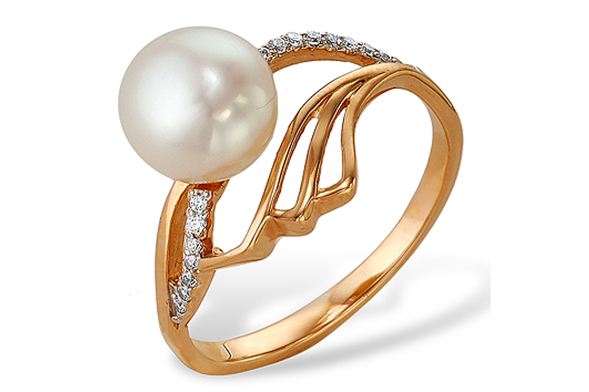 Кольцо из серебра 925 пробы с белой речной жемчужиной 7,5-8 мм. Артикул 9441