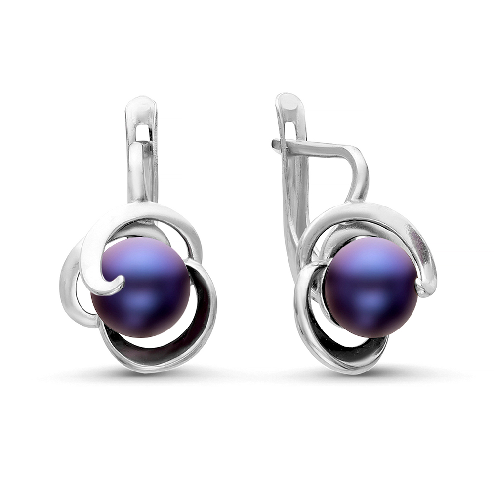 Серьги из серебра с черными жемчужинами 7-7,5 мм. Артикул 10766 Серьги из серебра с черными жемчужинами 7-7,5 мм. Артикул 10766