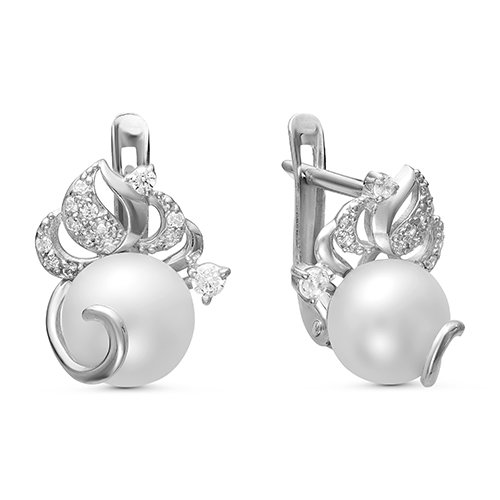 Серьги из белого золота с белыми жемчужинами 7,5-8 мм. Артикул 12791
