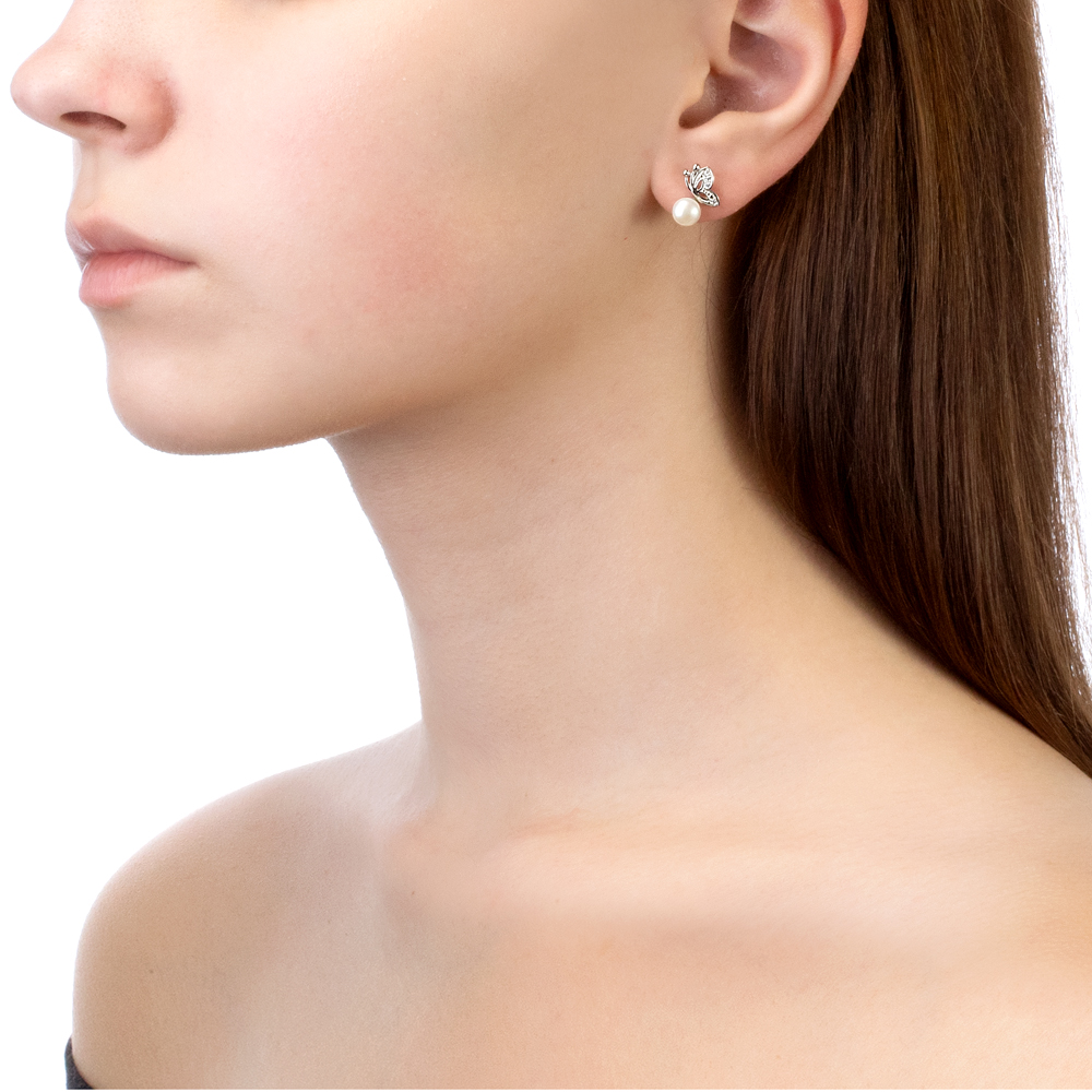 Серьги из серебра с белыми жемчужинами 5,5-6 мм. Артикул 10793