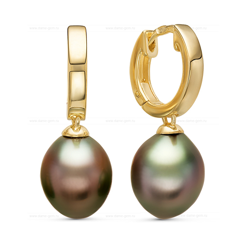 Серьги из серебра с Таитянскими жемчужинами 9-9,5 мм. Артикул 11104