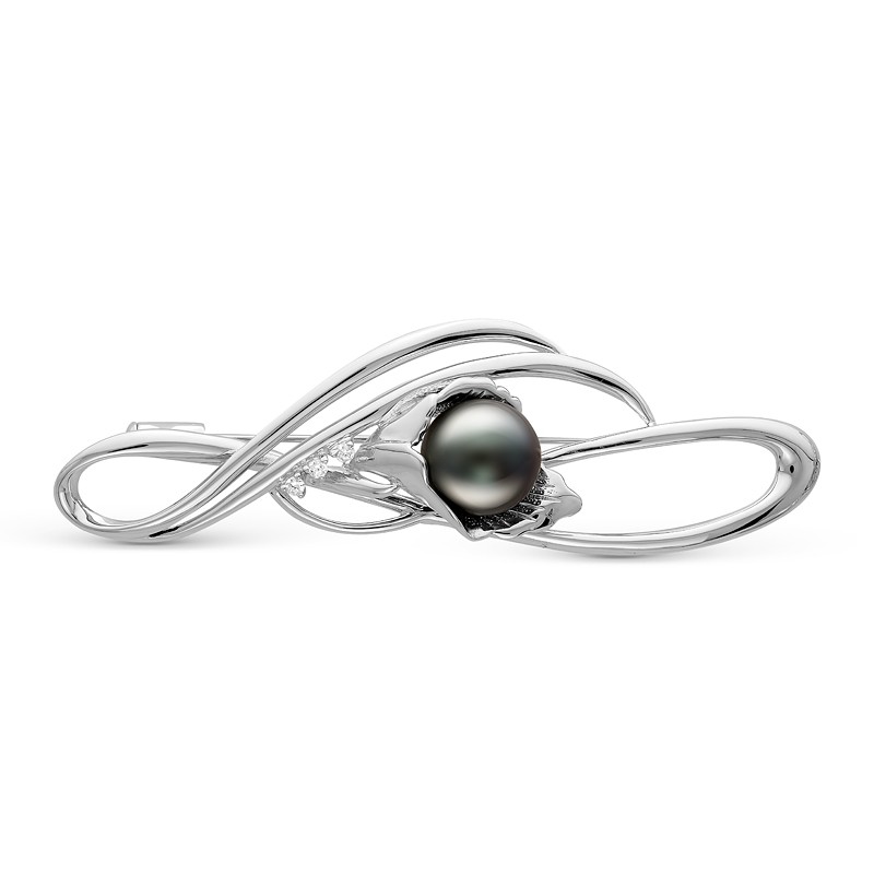 Брошь из серебра с черной морской Таитянской жемчужиной 12-12,5 мм. Артикул 10238
