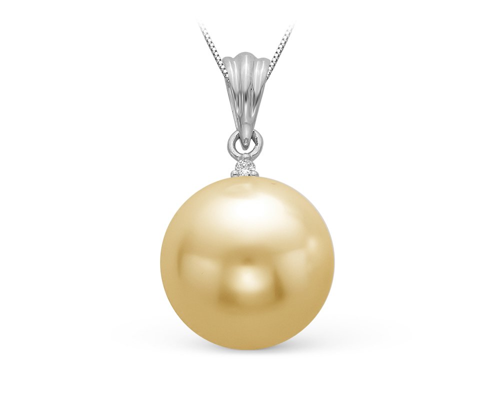 Подвеска из золота с золотистой Австралийской жемчужиной 13-13,5 мм. Артикул 9769