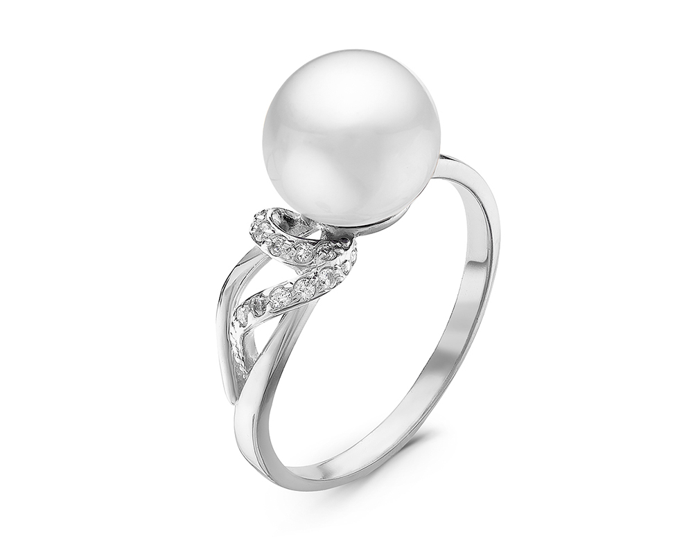 Кольцо из серебра 925 пробы с белой речной жемчужиной 8,5 мм. Артикул 11017