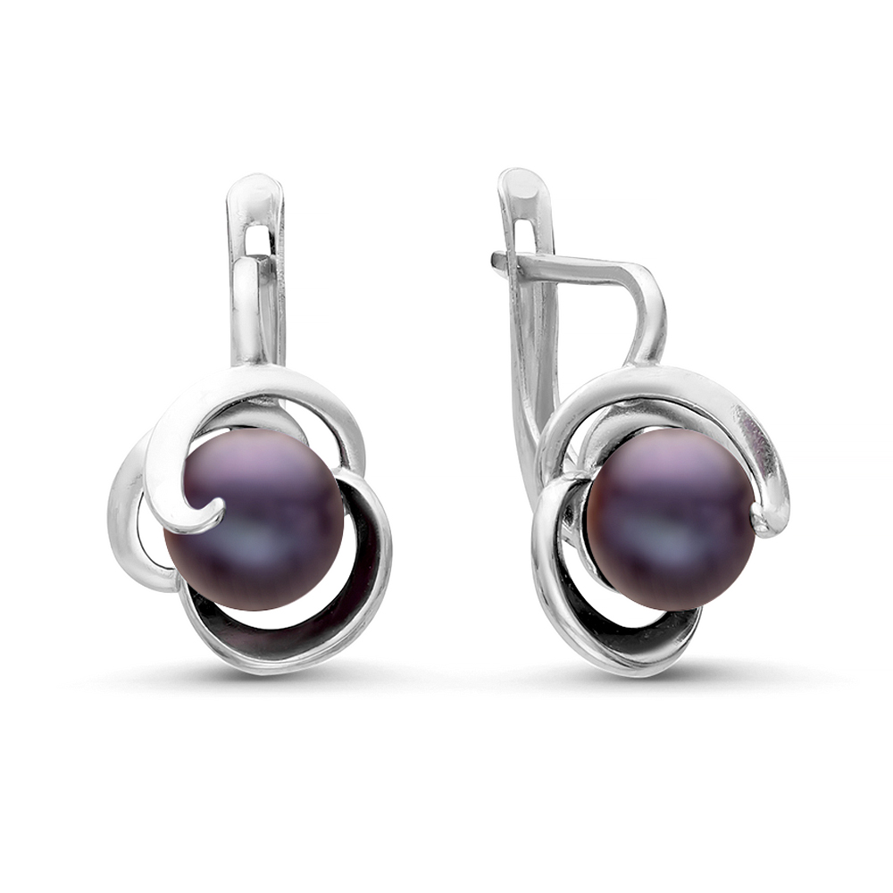 Серьги из серебра с черными жемчужинами 7-7,5 мм. Артикул 10766 Серьги из серебра с черными жемчужинами 7-7,5 мм. Артикул 10766