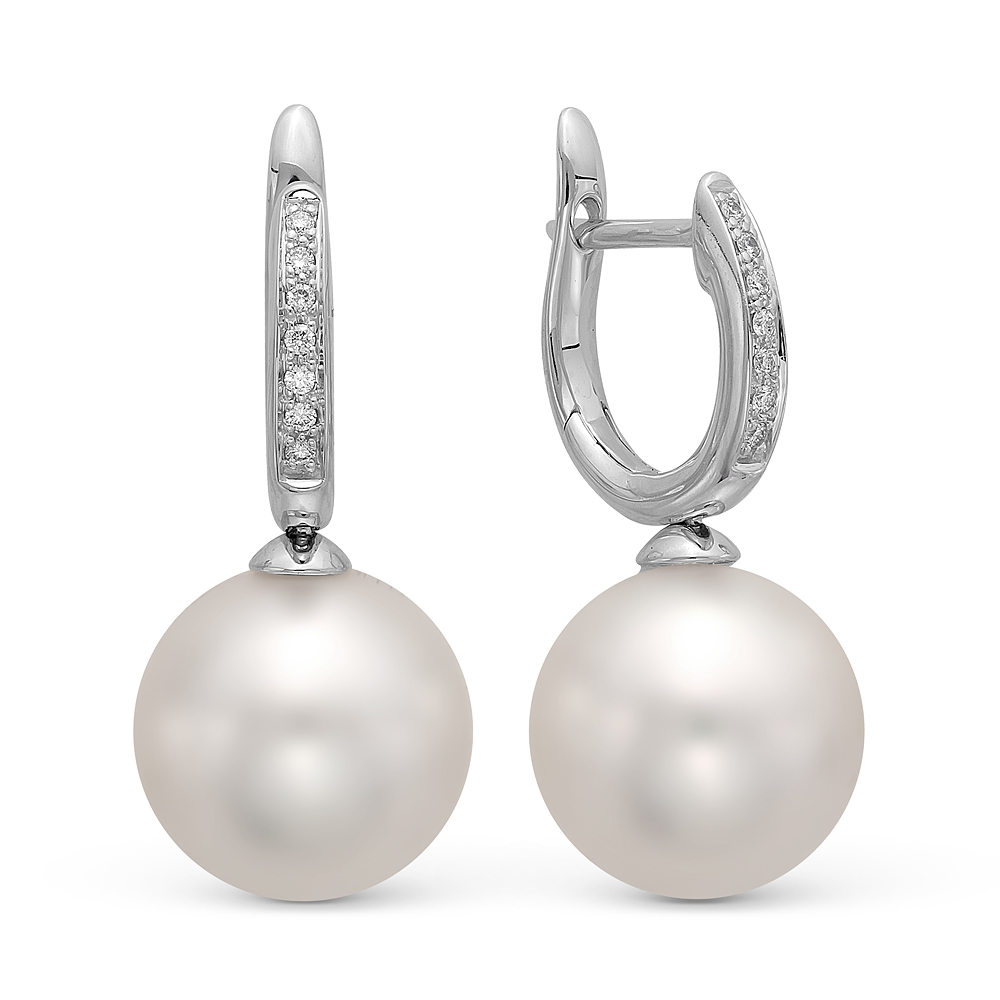 Серьги из серебра с японскими белыми жемчужинами 13-14 мм. Артикул 10739 Серьги из серебра с японскими белыми жемчужинами 13-14 мм. Артикул 10739