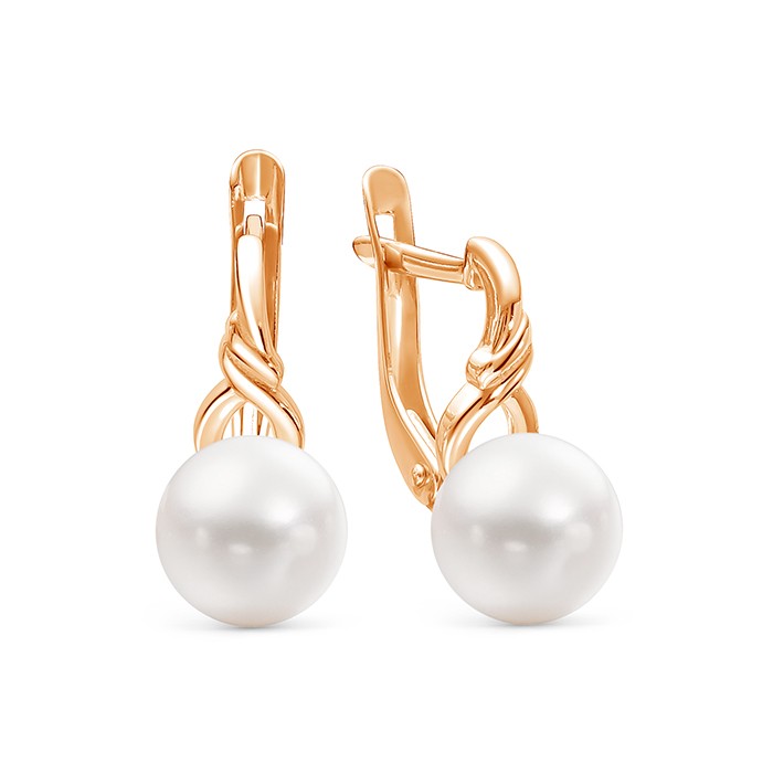 Серьги из красного золота с белыми жемчужинами 7,5-8 мм. Артикул 9293 Серьги из красного золота с белыми жемчужинами 7,5-8 мм. Артикул 9293