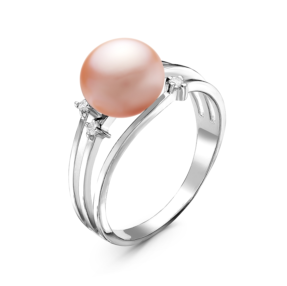 Кольцо из серебра 925 пробы с розовой жемчужиной 8-9 мм. Артикул 10927