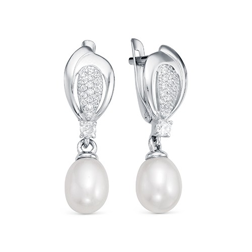 Серьги из белого золота с белыми жемчужинами 9-10 мм. Артикул 12846 Серьги из белого золота с белыми жемчужинами 9-10 мм. Артикул 12846