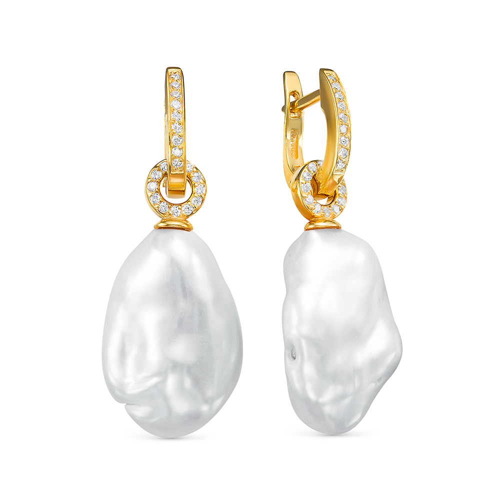 Серьги из серебра с белыми жемчужинами "барокко" 13-19 мм. Артикул 12482