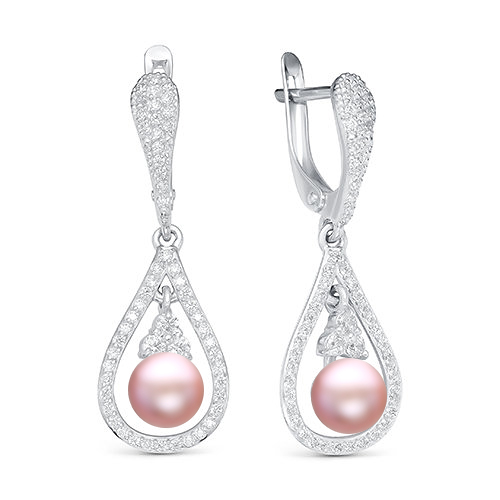 Серьги из серебра с розовыми жемчужинами 6,5-7 мм. Артикул 11870