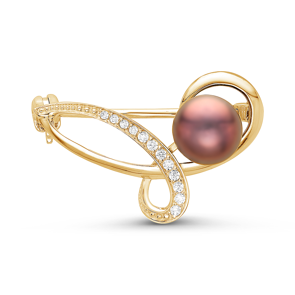 Брошь из серебра с черной речной жемчужиной 7,5-8 мм. Артикул 11065