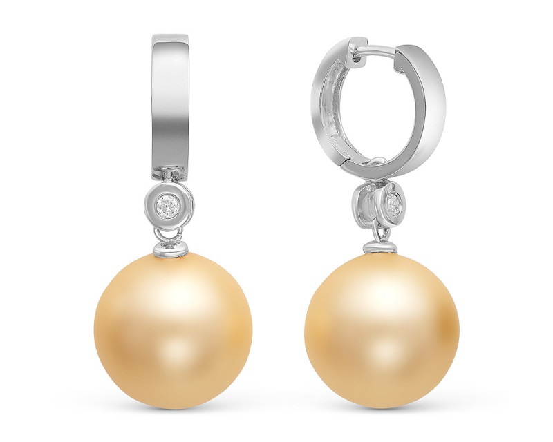 Серьги из золота 585 пробы с золотистыми Австралийскими жемчужинами 13-13,5 мм. Артикул 10006