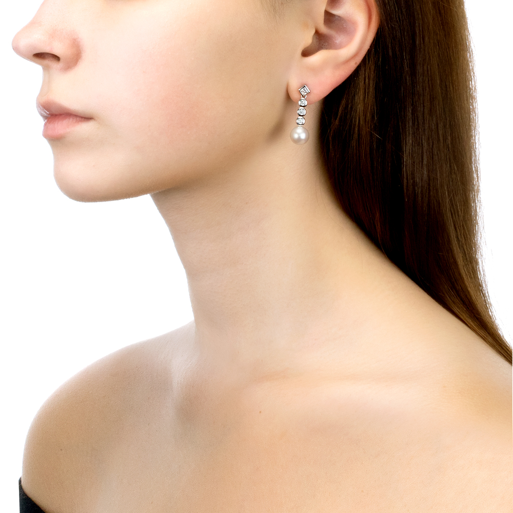 Серьги из серебра с белыми жемчужинами 8,5-9 мм. Артикул 11444