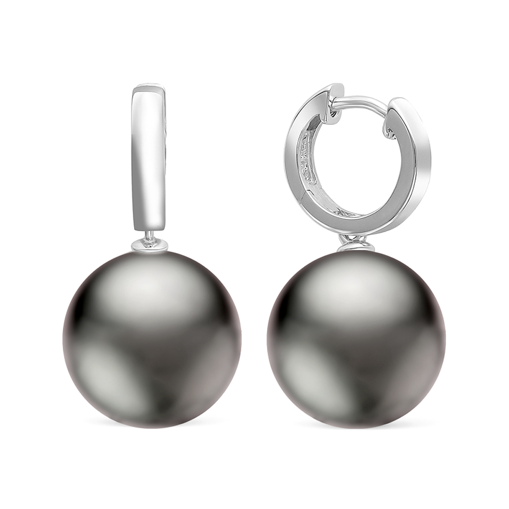 Серьги из золота с черными Таитянскими жемчужинами 12-12,5 мм. Артикул 11253