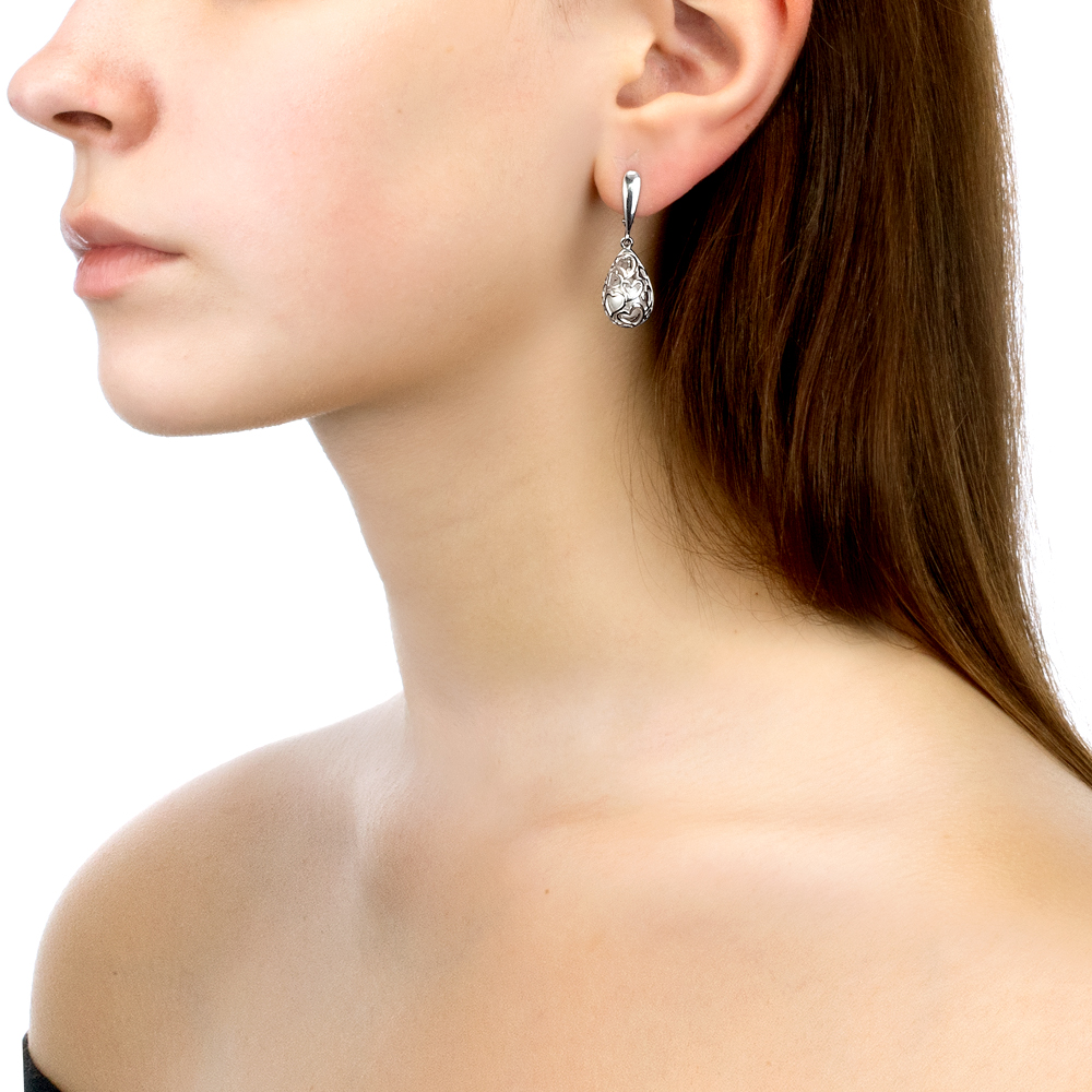 Серьги из серебра с белыми жемчужинами 8-8,5 мм. Артикул 12089