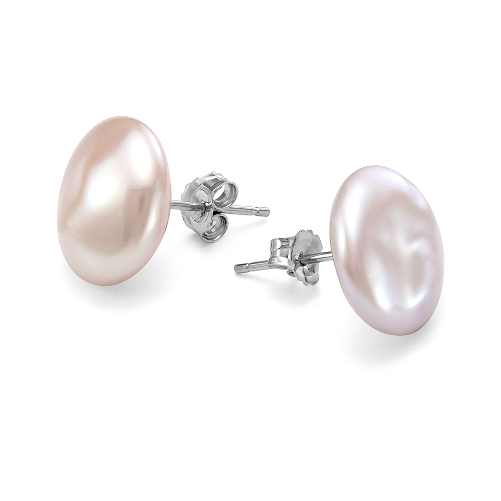 Пусеты из серебра с белыми жемчужинами "барокко" 13,5-14 мм. Артикул 10171