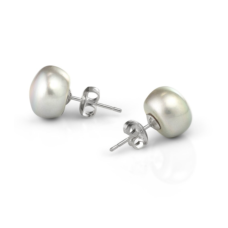 Пусеты из серебра с серебристыми жемчужинами 8,5-9 мм. Артикул 7809 Пусеты из серебра с серебристыми жемчужинами 8,5-9 мм. Артикул 7809