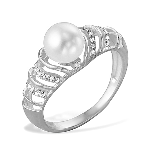 Кольцо из серебра 925 пробы с белой жемчужиной 8,5-9 мм. Артикул 9559