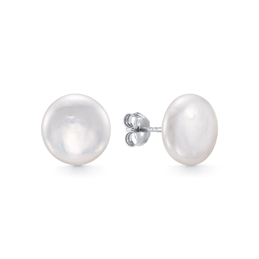 Пусеты из серебра с белыми жемчужинами "барокко" 11,5-12 мм. Артикул 11760 Пусеты из серебра с белыми жемчужинами "барокко" 11,5-12 мм. Артикул 11760