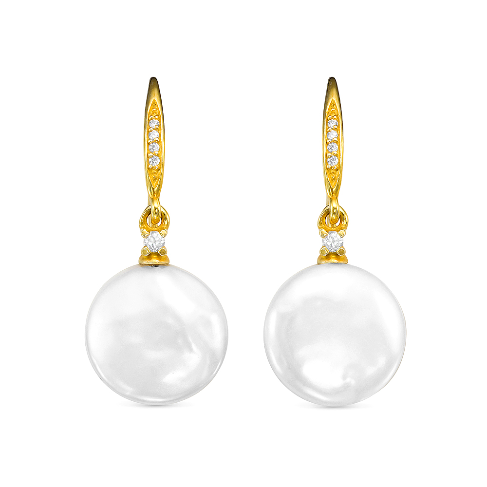 Серьги из серебра с белыми жемчужинами "барокко" 13,5-14 мм. Артикул 12484 Серьги из серебра с белыми жемчужинами "барокко" 13,5-14 мм. Артикул 12484