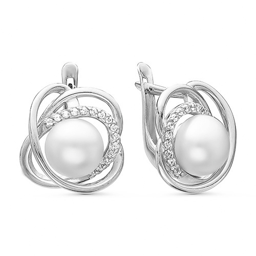 Серьги из серебра с белыми жемчужинами 7,5-8 мм. Артикул 11974