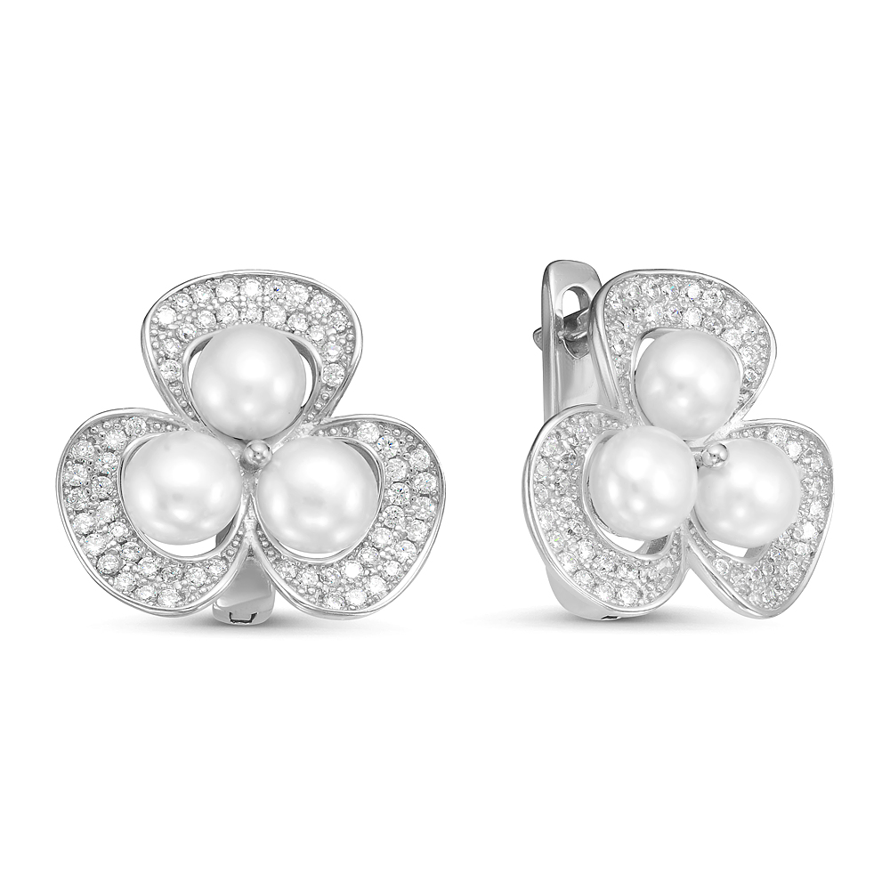 Серьги из серебра с белыми жемчужинами 5,5-6 мм. Артикул 10418