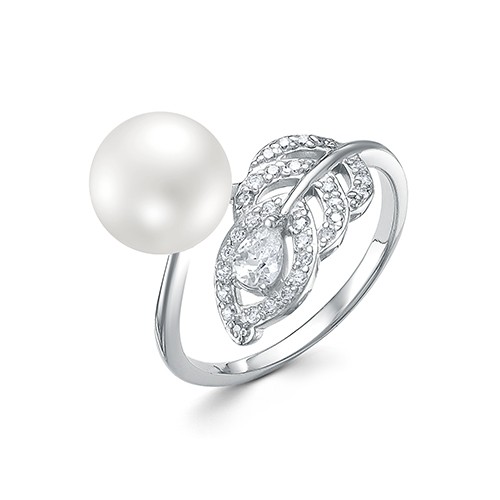 Кольцо из серебра 925 пробы с белой жемчужиной 8,5-9 мм. Артикул 10440
