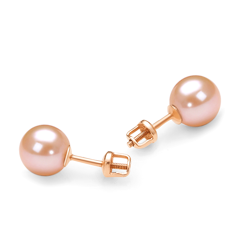 Пусеты из серебра с розовыми жемчужинами 7-7,5 мм. Артикул 11753