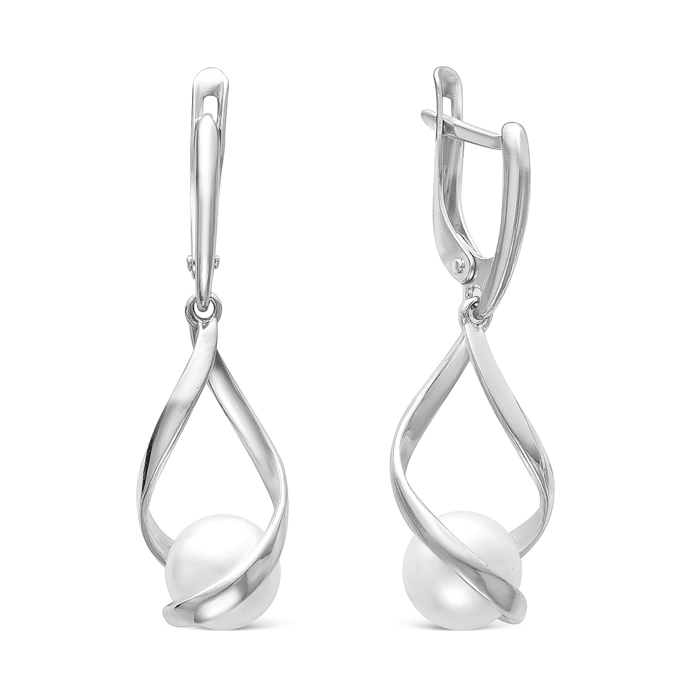 Серьги из серебра с белыми жемчужинами 8 мм. Артикул 10232