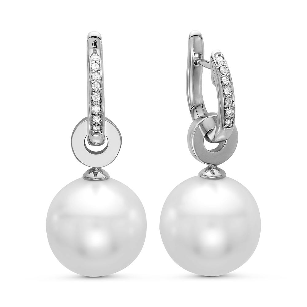 Серьги из золота 585 пробы с белыми Австралийскими жемчужинами 14-14,5 мм. Артикул 10016