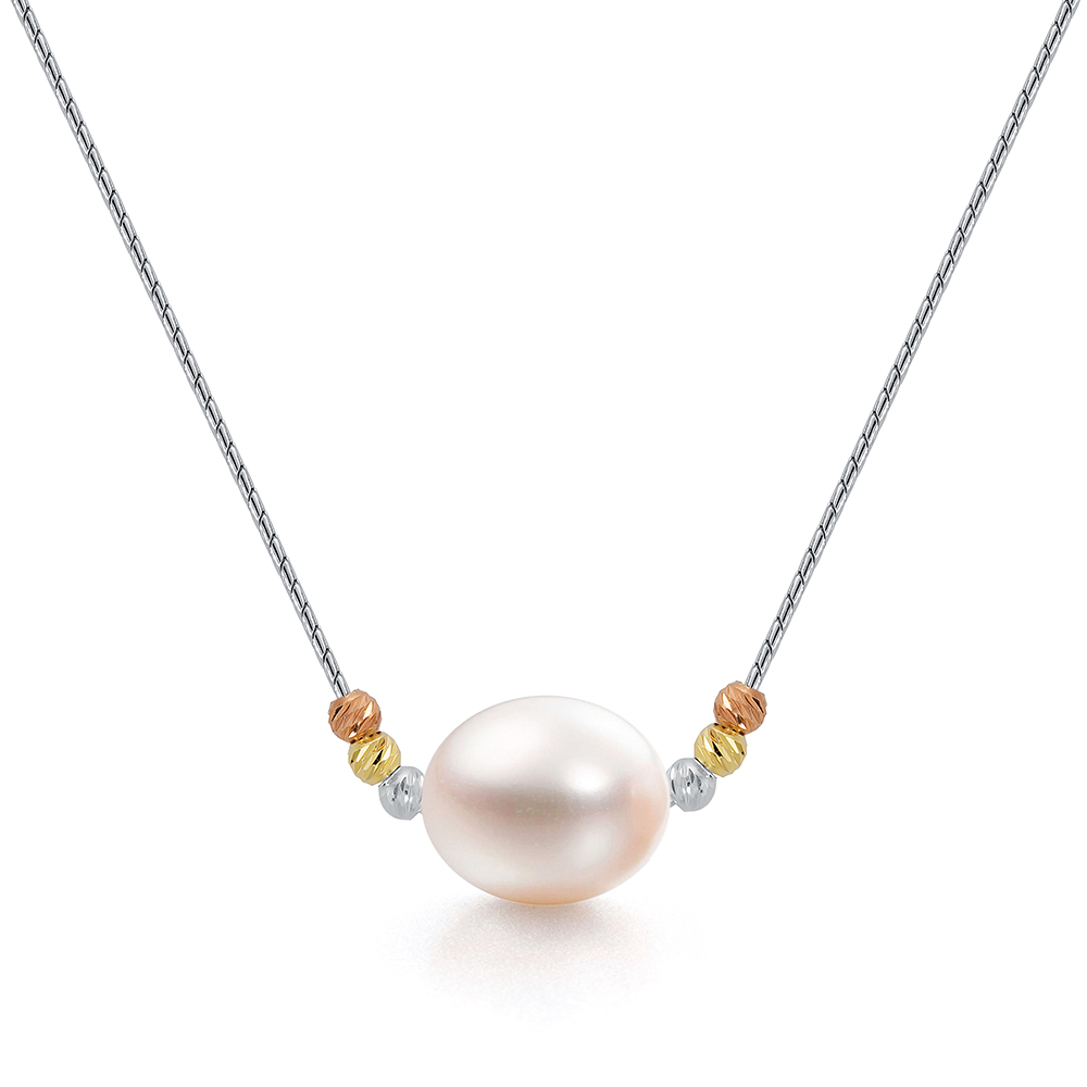 Цепочка из серебра 925 пробы с белой речной жемчужиной 9-10 мм. Артикул 11637 Цепочка из серебра 925 пробы с белой речной жемчужиной 9-10 мм. Артикул 11637