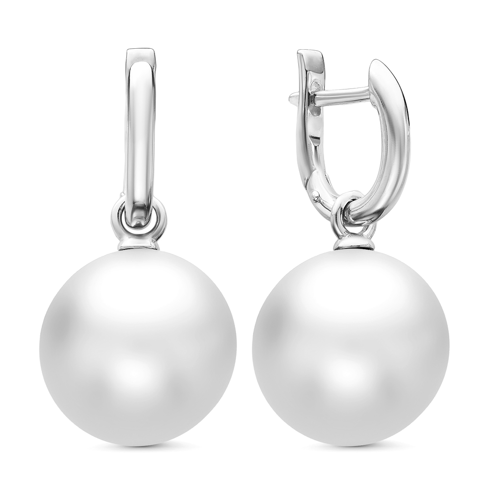 Серьги из золота с японскими речными жемчужинами 13-14 мм. Артикул 11250