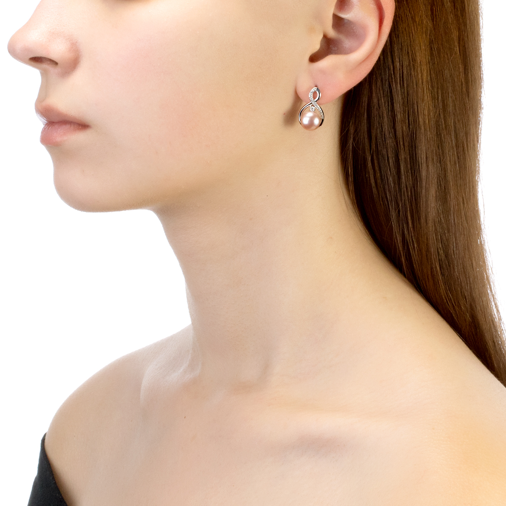 Серьги из серебра с розовыми жемчужинами 8,5-9 мм. Артикул 11544 Серьги из серебра с розовыми жемчужинами 8,5-9 мм. Артикул 11544