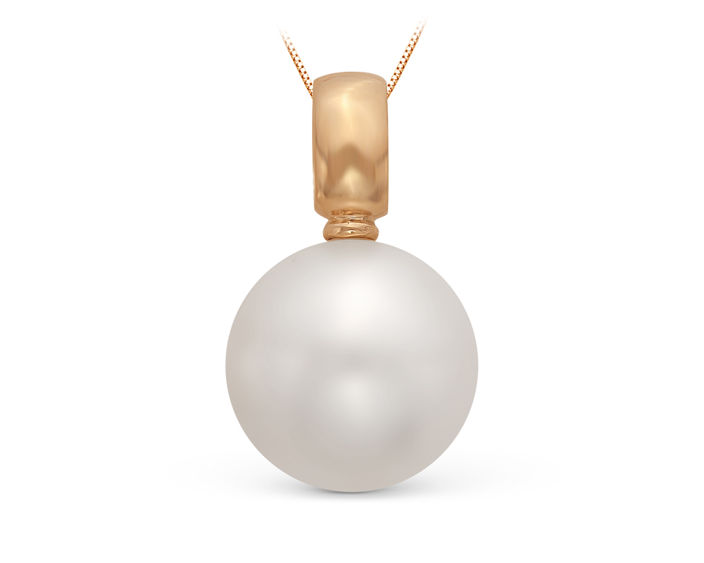 Кулон из красного золота 750 пробы с белой Австралийской жемчужиной 12-12,5 мм. Артикул 10676