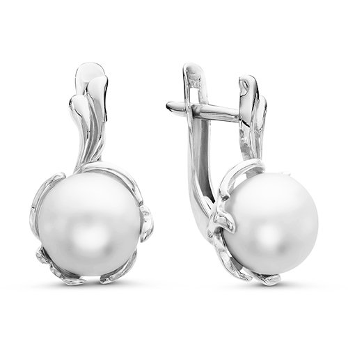 Серьги из серебра с белыми жемчужинами 7,5-8 мм. Артикул 11579 Серьги из серебра с белыми жемчужинами 7,5-8 мм. Артикул 11579