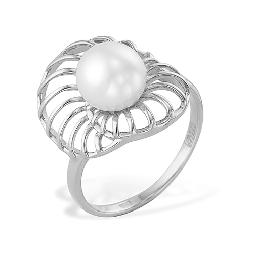 Кольцо из белого золота 585 пробы с белой жемчужиной 7,5-8 мм. Артикул 9862