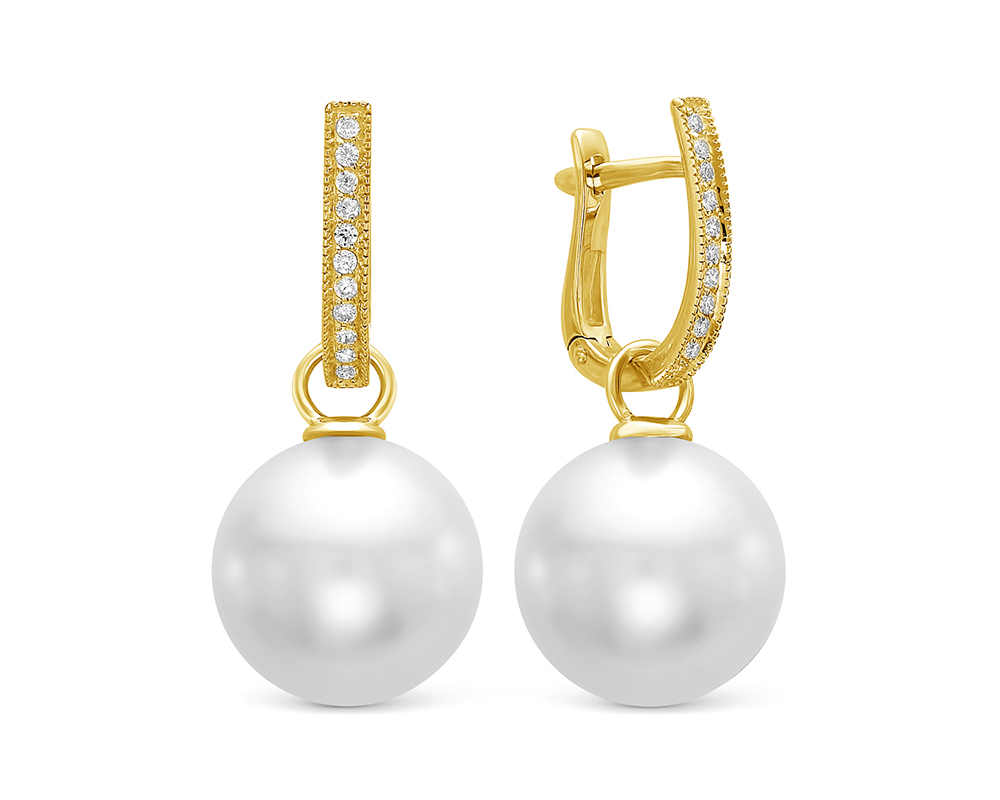 Серьги из золота с белыми Австралийскими жемчужинами 12-12,5 мм. Артикул 10691