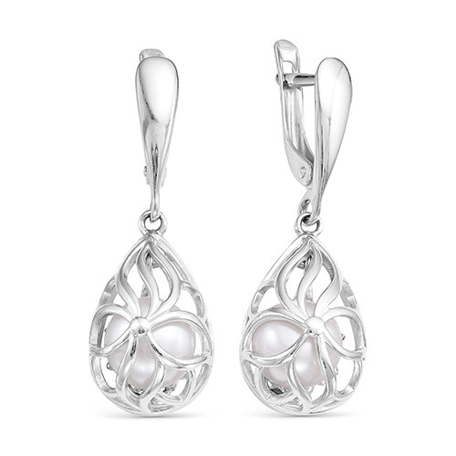 Серьги из серебра с белыми жемчужинами 8 мм. Артикул 11538