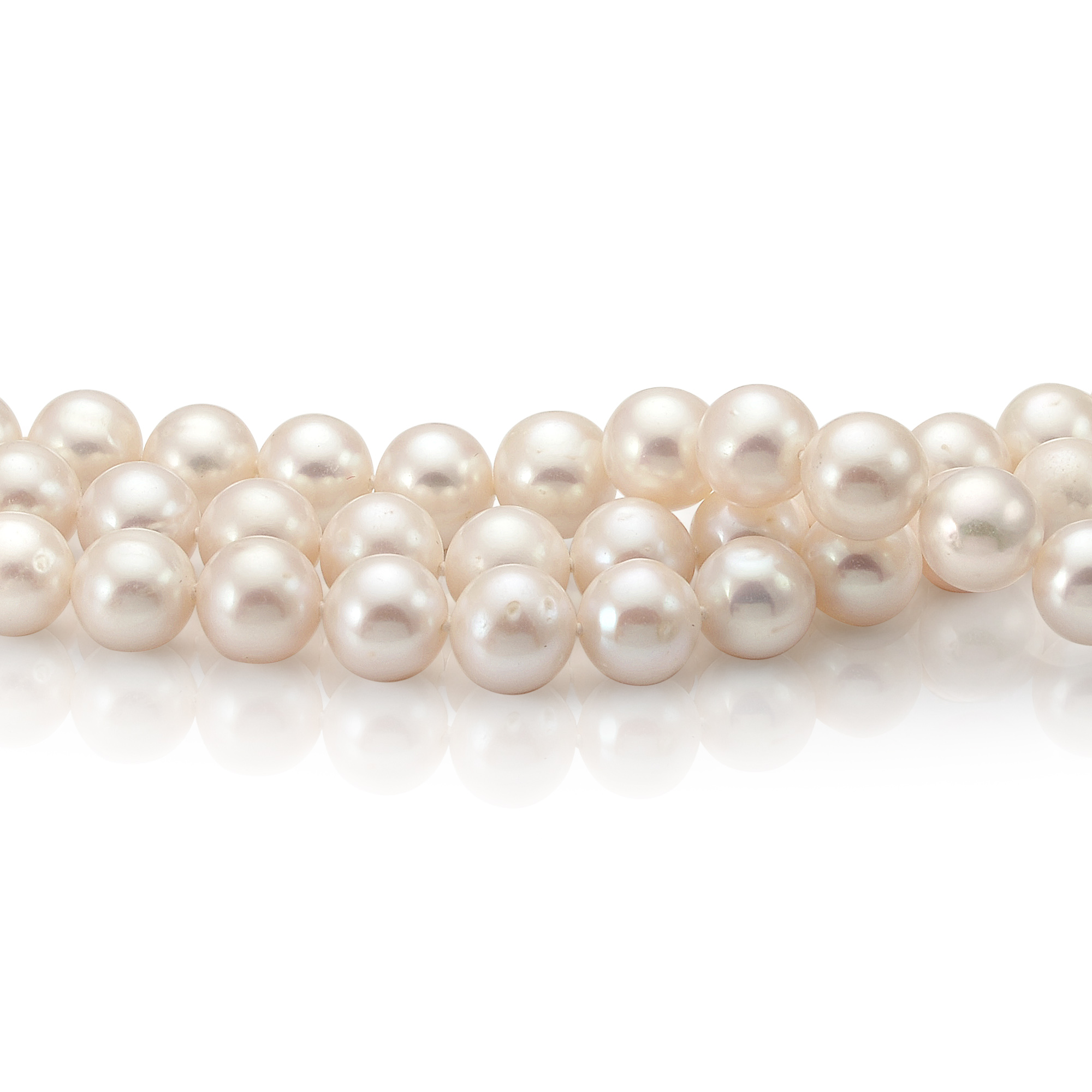 Ожерелье в 3 ряда из белого круглого речного жемчуга 7-7,5 мм. Качество жемчуга наивысшее ААА. Артикул 10612