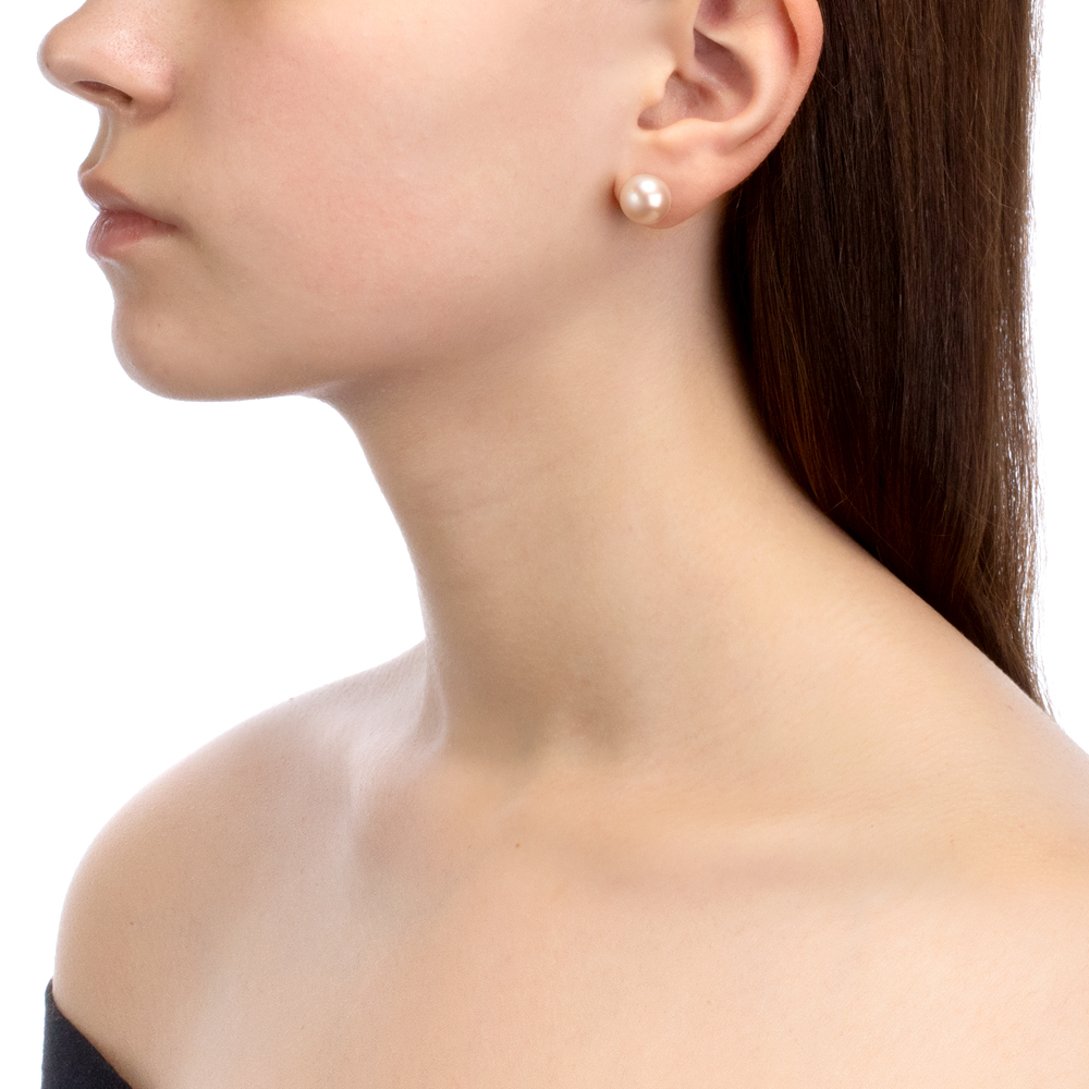 Пусеты из серебра с розовыми жемчужинами 11,5-12 мм. Артикул 8523 Пусеты из серебра с розовыми жемчужинами 11,5-12 мм. Артикул 8523