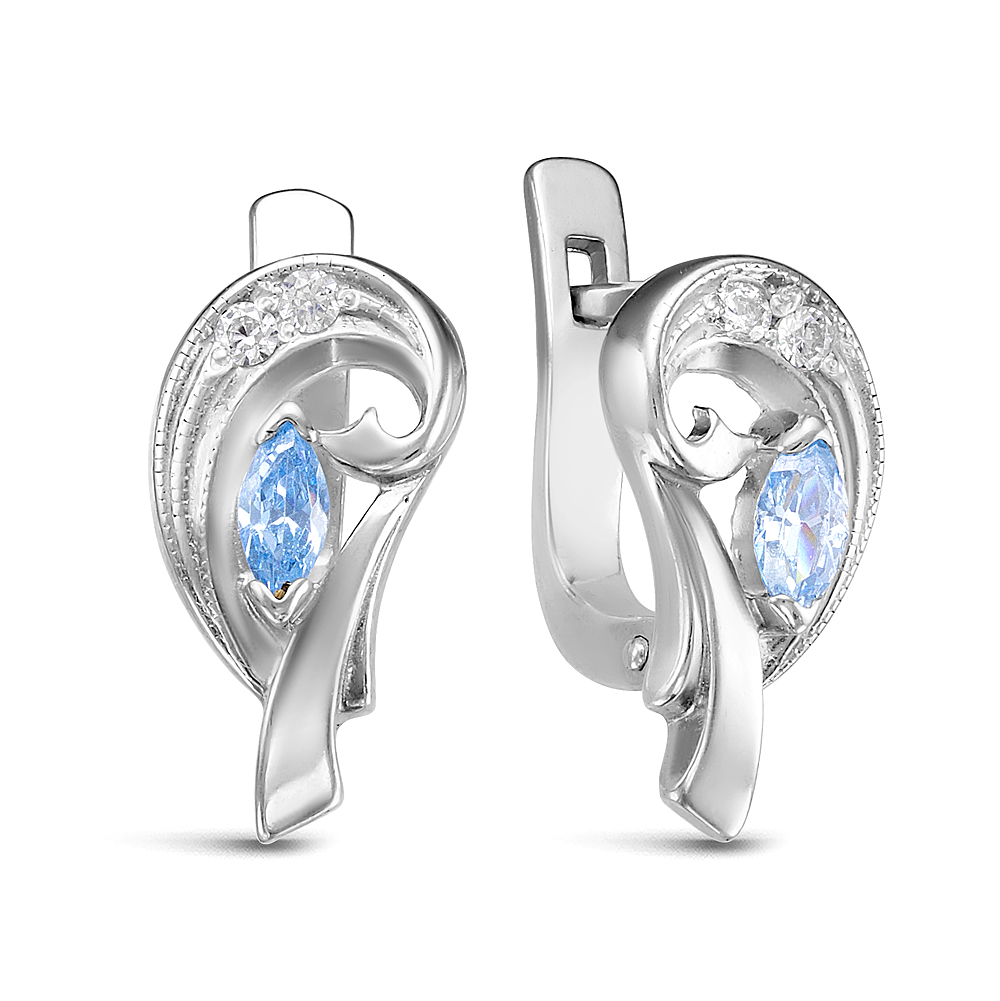 Серьги из серебра 925 пробы, украшенные фианитами. Артикул 12579