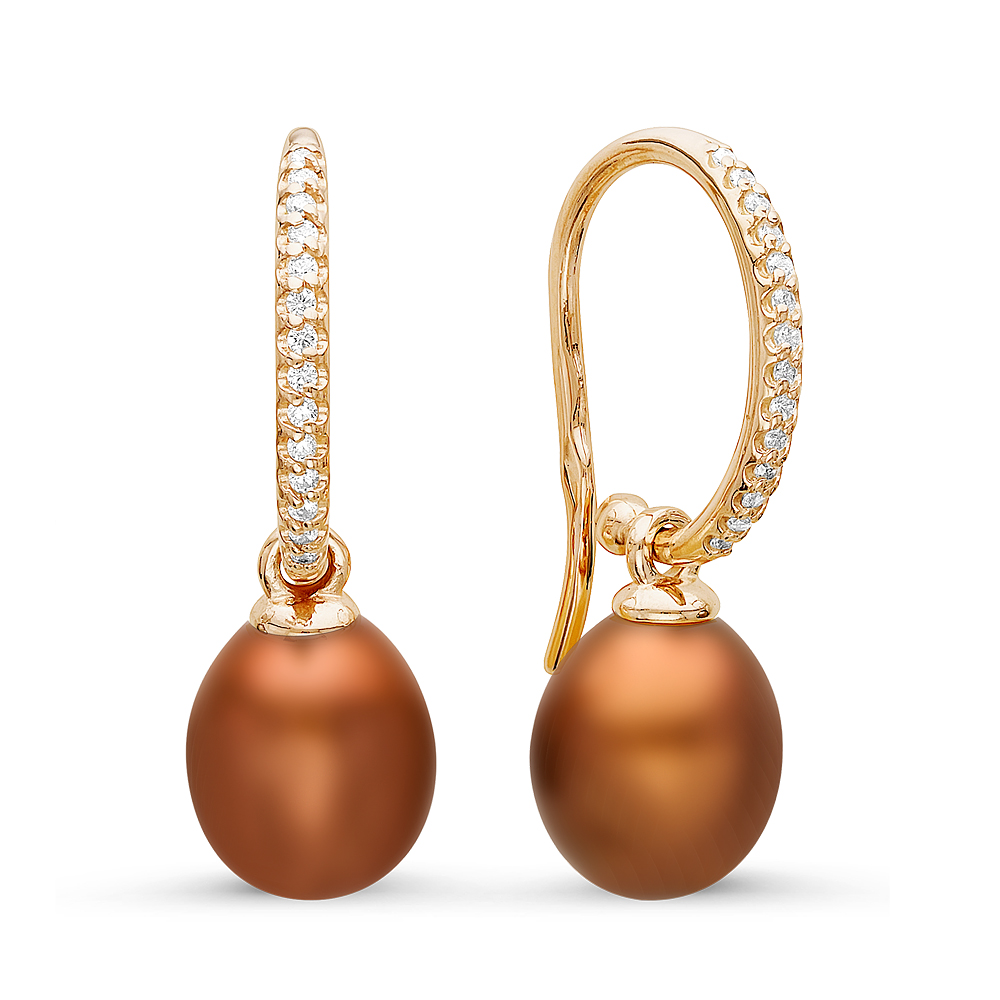 Серьги из серебра с шоколадными жемчужинами 8,5-9 мм. Артикул 10809